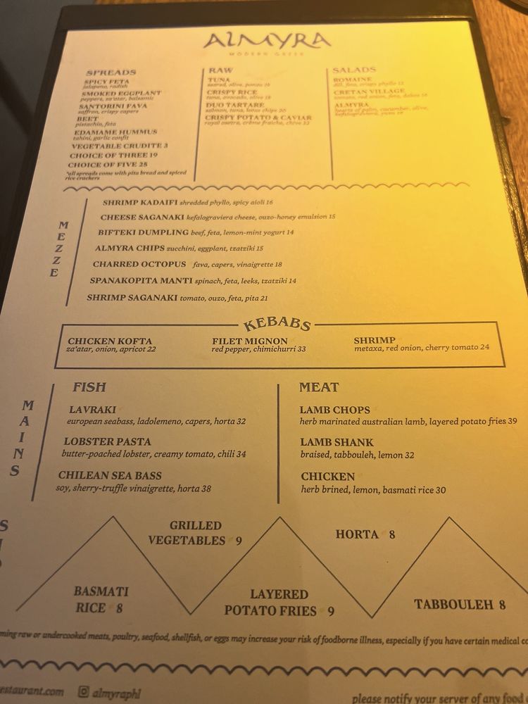 Almyra Restaurant Menu: Dive into Elevated Greek Flavors